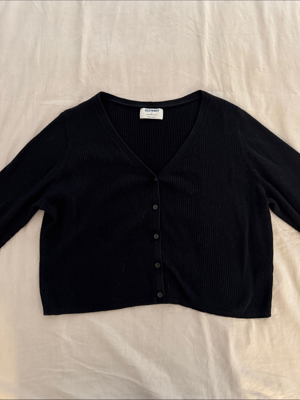 Old Navy Black Ribbed Button-Front V-Neck Cropped Cardigan